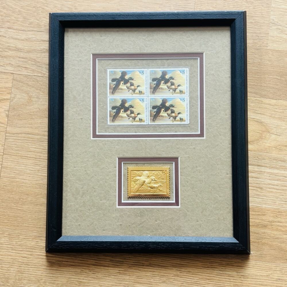 VTG 2008 Ducks Unlimited $5 Duck Stamps: 4 Colored Stamps & 1 Gold Stamp 8x10"